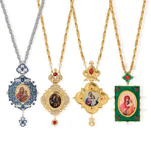 Women/Men Cross Necklace Orthodox Jesus Crucifix Virgin Mary Church Utensils Metal Jewelry 120cm Long Chain Catholic Priest Gift