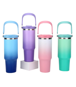 Gobelet isotherme double paroi en acier inoxydable grande capacité, design élégant, dégradé, avec poignée et couvercle - Product Image 1