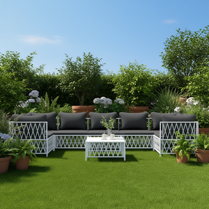 Ensemble de salon de jardin en aluminium blanc 6 places, mobilier d'extérieur contemporain - Product Image 2