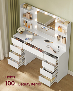 Table de maquillage <span class=keywords><strong>VASAGLE</strong></span> avec 9 tiroirs, table de maquillage moderne avec prises électriques, <span class=keywords><strong>coiffeuse</strong></span> avec miroir et ampoules <span class=keywords><strong>LED</strong></span> - Product Image 3