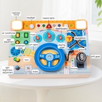 Papan Aktivitas Setir Kayu dengan Tuas Persneling, Kunci, Speedometer, Peta, Labirin, Lampu untuk Balita Laki-laki Perempuan, Mainan Sensorik Montessori
