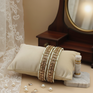 Gold Plated Crystal Stone and Pearls Bracelets <b>Set</b> Elegant and Luxurious Crystal <b>Bangles</b> Collection - Product Image 3