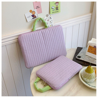 Housse pour ordinateur portable matelassée à rayures contrastées, sac antichoc à double fermeture éclair, pochette pour tablette de 11 pouces, sac pour ordinateur portable de 14 pouces