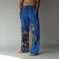 Pantalones Jogger de Pierna Recta con Estampado Gráfico de Mariposas y Logotipo Personalizado para Hombre, Estilo Streetwear, Lavado Ácido, con Efecto Acampanado