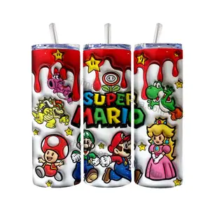 ราคาต่ําขายส่งพอง 3d การ์ตูนเด็ก Super Mario Bros 20oz Tumbler ถ้วยระเหิดที่กําหนดเองพร้อมหลอดและฝาปิด