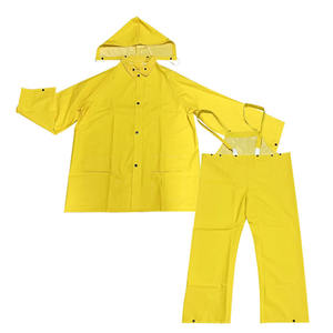 Traje de <span class=keywords><strong>trabajo</strong></span> de poliéster Pvc amarillo Traje de lluvia resistente con chaqueta impermeable con capucha y pantalones de babero Impermeable - Product Image 1