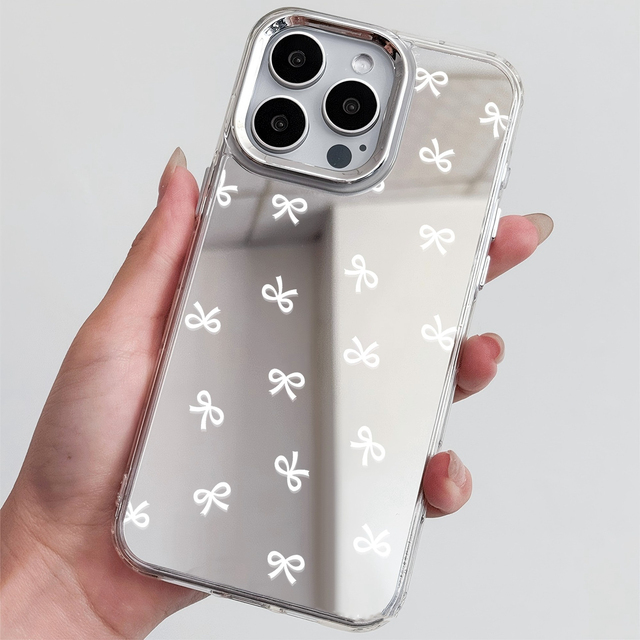 Bowknot Mirror Mobile Phone Cases for Iphone 17Air 17 16 15 Plus Pro Max 14 13  Back Protective Shockproof Cover Customize Logo