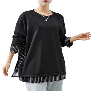 เสื้อสเวตเชิ้ตผู้หญิงไซส์ใหญ่ สีดำ ผ้าฟลีซ กันน้ำ ทรงหลวม ไหล่ตก ชายเสื้อไม่สมมาตร แขนยาว คอกลม สำหรับฤดูใบไม้ร่วง สไตล์เซ็กซี่ - Product Image 1