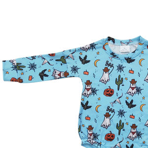 Western Trendy Short Sleeve Zipper <b>Jumpsuit</b> for Baby <b>Girls</b> Infant Cute Set Spooky Boo Cactus Print Winter RTS Wholesale Romper - Product Image 2