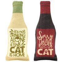 Jouets pour chats en forme de bouteille de vin, lot de 2 jouets en peluche infusés à la catnip pour chats d'intérieur, avec des slogans amusants et des motifs de visages de chats