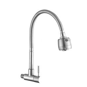 Robinet de cuisine mural moderne en acier inoxydable brossé à trou unique pour eau froide, économique, directement de l'usine - Product Image 5