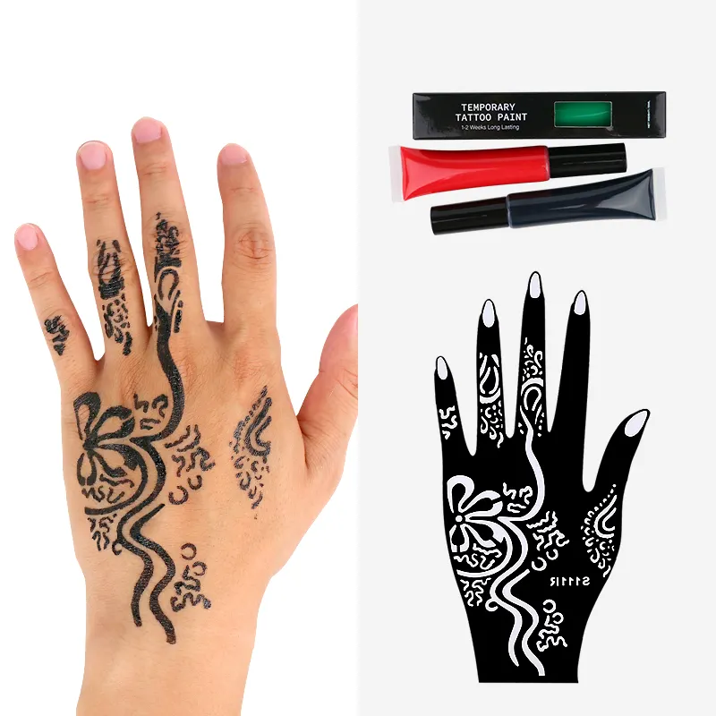 Glitter Tattoo Kit with Temporary Tattoo Stencils Face Paint Body Art Henna Stickers for Body Art and Designs