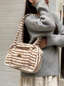 Bolso Tote Elegante con Cierre para Compras Diarias y Salidas Casuales, Bolso Boston <span class=keywords><strong>de</strong></span> Felpa Suave a Rayas, Bolso <span class=keywords><strong>de</strong></span> Hombro para Viaje - Product Image 2