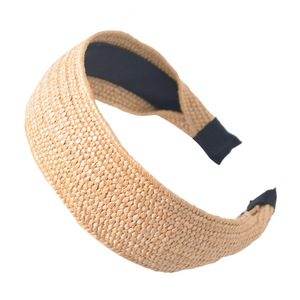 Serre-tête en plastique tressé en raphia de couleur unie, écologique, simple, élégant, <span class=keywords><strong>avec</strong></span> nœud, accessoire pour cheveux - Product Image 6