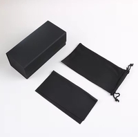Sac et étui à lunettes pliable noir de luxe Emballage de lunettes de soleil en cuir PU avec logo personnalisé Rangement et étui de lunettes populaires