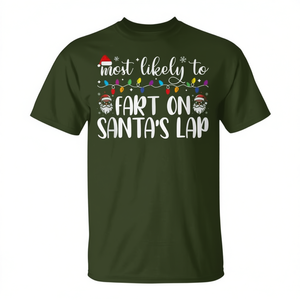 Camiseta navideña familiar a juego con la frase «Más propenso a reírse en las rodillas de Papá Noel» - Product Image 2