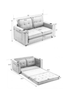 Sofá Cama Futón 3 en 1 Moderno Tapizado en Tela, Convertible y Plegable de Tres Plazas con Bolsillos Laterales y Portavasos, Gris Oscuro