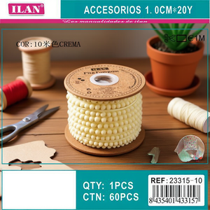 ริบบิ้น Ilan Pom-Pom ขนาด 1 ซม. x 20 หลา สีครีม สำหรับงานฝีมือและของตกแต่ง - Product Image 3