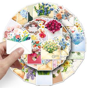 50 pegatinas personalizadas troqueladas para escribir, con diseño de <span class=keywords><strong>ramo</strong></span> de flores y dibujos animados, para fundas de teléfono, portátiles y botellas de agua, venta al por mayor de fábrica - Product Image 6