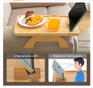 Bamboo Sofa <strong>Tray</strong> Table Clip on Side Table for Wide Couches Arm, Foldable Couch <strong>Tray</strong> with <strong>Rotating</strong> Phone Holder - Product Image 5