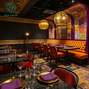 Table carrée en pierre frittée, chaises en velours et banquette pour restaurant, mobilier de café et hôtel boutique exotique - Product Image 5