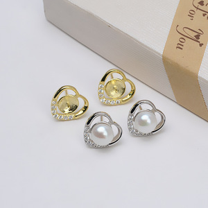 Boucles d'oreilles en argent S925 en forme de cœur avec perle, accessoires de bijoux personnalisés DIY, 5,5-6,5, porte-accessoires vide - Product Image 2
