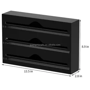 블랙 컬러 아크릴 플라스틱 랩 디스펜서 슬라이드 커터 3 계층 주방 랩 스토리지 왁스 종이 알루미늄 호일 주최자