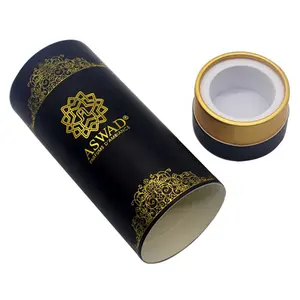 Premium nero stampato cartone scatola rotonda per cosmetici bottiglia di profumo con inserto in gomma piuma di EVA