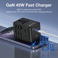 Wontravel 45W Universal-Reiseadapter mit 2 USB + 3 Typ-C Anschlüssen PD QC3.0 für Laptop Kamera Kopfhörer
