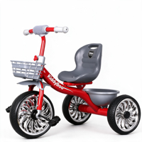KiddyBoo Hazır Stokta Çok Renkli Sağlam Çocuk Üç Tekerlekli Bisikleti Krom Tellerli Tekerlekler ve Çift Sepetli 1-4 Yaş Çocuklar İçin