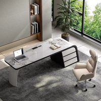 Table de bureau en marbre et bois 1,6 m, mobilier de bureau de luxe moderne, bureau d'ordinateur en bois avec 3 tiroirs