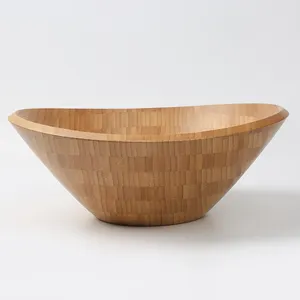 Classic Design Reusable Handmade 100% Natural Large Round Wave Serving Salad Bowls Bamboo Wooden Coconut Bowls For Fruits Salads