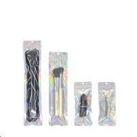 Sac d'emballage en plastique avec fermeture éclair pour accessoires, un côté, feuille d'aluminium transparente refermable, laser holographique