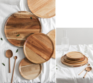 Plateau de service en bois d'acacia Centre de table décoratif Ottoman Table basse Canapé Cuisine Îlot Rangement Plateau pratique - Product Image 3