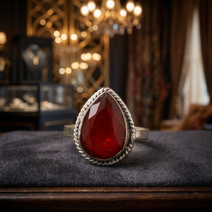 Elegante Anillo de Plata Antigua con Piedra Preciosa Roja, Diseño Moderno para Uso Diario de Mujeres, Ideal para Fiestas, Idea de Regalo, Hecho en India - Product Image 1