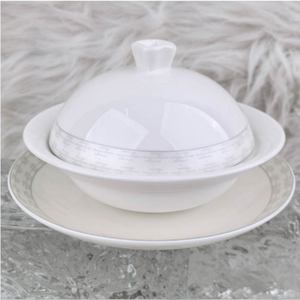 Service de table de luxe en porcelaine fine 45% à motif géométrique mat, avec bordure argentée embossée à la main, pour hôtels et banquets de mariage - Product Image 4