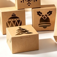 Boîte cadeau carrée en kraft à motif ajouré de Noël ODM pour biscuits, emballage de boulangerie pour les fêtes