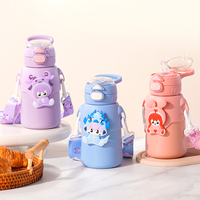 Botol Termos Vakum Stainless Steel Ramah Lingkungan 500ml Lucu untuk Anak dengan Sedotan, Insulasi Termal 12-24 Jam, Laris Terjual
