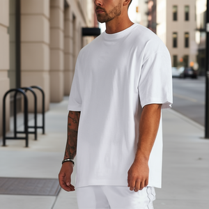T-shirt blanc surdimensionné pour homme, 100 % coton, col rond, manches courtes, style streetwear, tissu tricoté respirant - Product Image 2