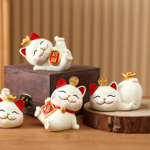 Eco-friendly 3D Resin <strong>Cat</strong> Statue Chinese Style Lucky <strong>Cat</strong> <strong>Figurine</strong> for Living Room TV Cabinet Housewarming Ornament Resin Crafts - Product Image 2