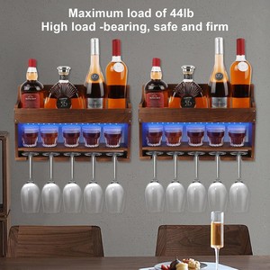 Wooden Wall Mounted Shelf 3 Tier Led Lighted Wine Glass Display Rack For <b>Kitchen</b> Party Storage - Product Image 2