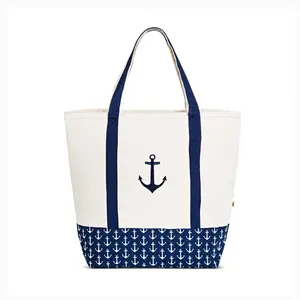 Extra Large Heavy Duty Canvas Shopping Beach Bag Custom Printed Logo Canvas Boat Tote Bag With Outer Pocket
