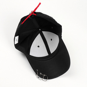 Black White Unisex <b>Snapback</b> <b>Cap</b> With Rivet Metal Rings Street Hip Hop Baseball Hat Polyester Cotton Canvas Print Design - Product Image 3