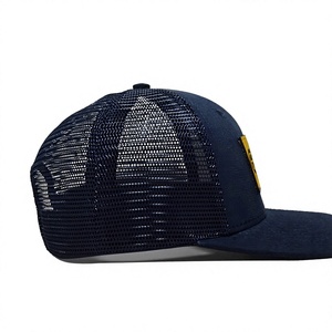 Vietnam Manufactured Customizable Leather Patch Structured 6 Panel <b>Navy</b> Mesh Back Trucker <b>Hat</b> Young Energetic Daily Adult Wear - Product Image 2
