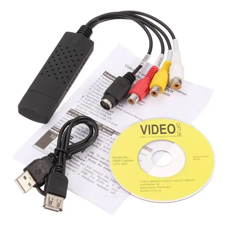 Tarjeta de captura de vídeo USB, sintonizador de TV, CCTV, VCR, DVD, HDTV, Adaptador convertidor, conector para Win, videojuego, PC/portátil, 10 NTSC