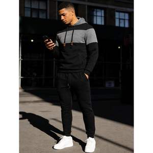 Ensemble de survêtement personnalisé pour homme 2 pièces : sweat à capuche et pantalon de jogging en jacquard gaufré, tenue décontractée respirante à manches longues - Product Image 4