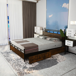 Moderno Vintage <span class=keywords><strong>in</strong></span> <span class=keywords><strong>ferro</strong></span> marrone telaio <span class=keywords><strong>in</strong></span> metallo con testiera e pedana pesante piattaforma mobili per Hotel e camera da <span class=keywords><strong>letto</strong></span> - Product Image 3