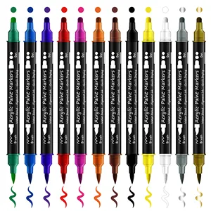 12/24/36 colors acrylic paint pen dual tip marker with dot tip and brush tip for rock ceramic wood DIY crafts marker art supplie