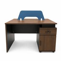Poste de travail de bureau modulaire contemporain à double grain de bois avec écran d'intimité, panneau de modélité à fixation par pince, étagère ouverte, tiroir de meuble à roulettes et clé