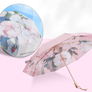 DD1213 parapluies peinture <span class=keywords><strong>haut</strong></span> <span class=keywords><strong>de</strong></span> <span class=keywords><strong>gamme</strong></span> femmes cadeau UV soleil pluie Parasol 3 plis Double face impression fleur <span class=keywords><strong>parapluie</strong></span> - Product Image 1